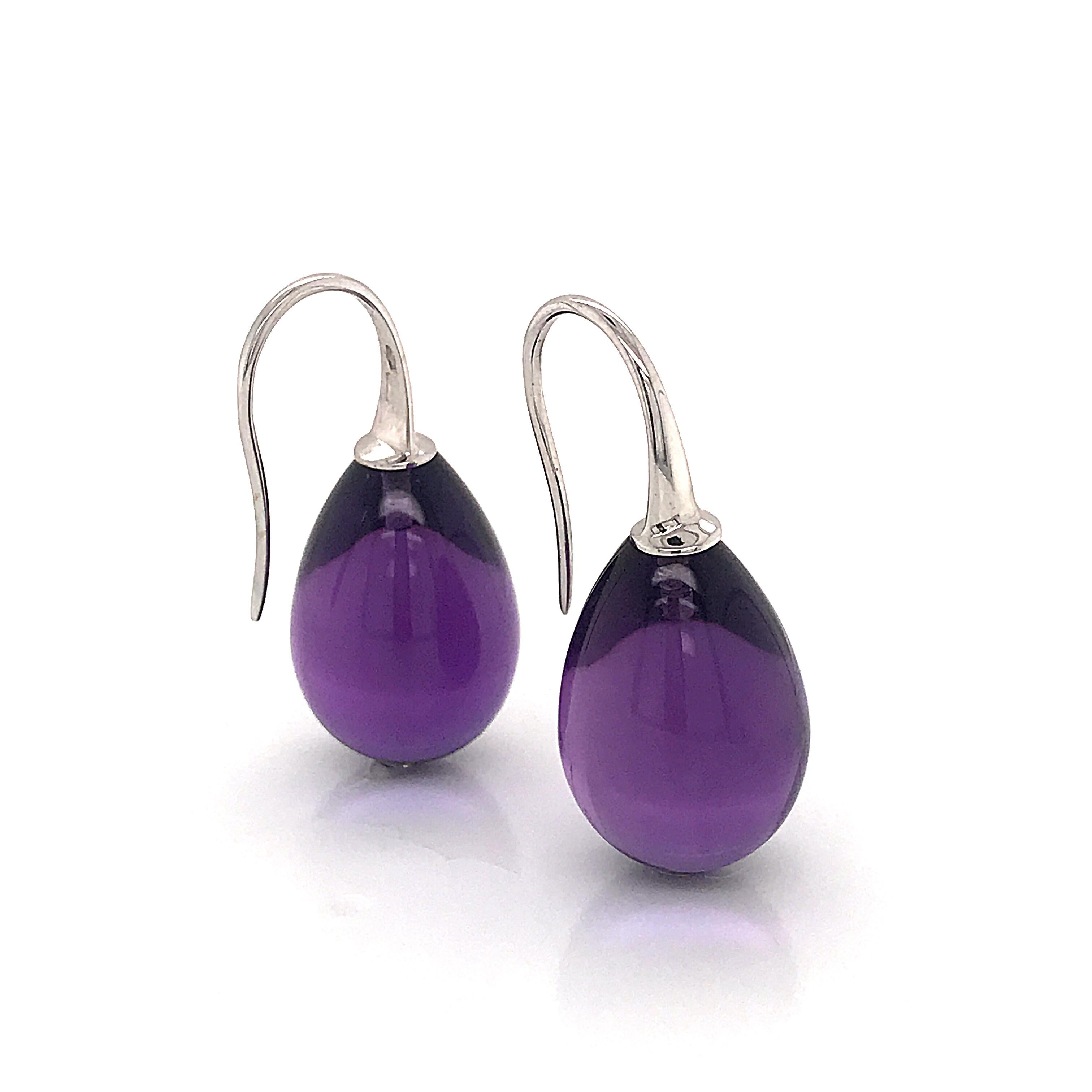 Contemporary Amethyst with White Gold 18 Karat Drop Earrings