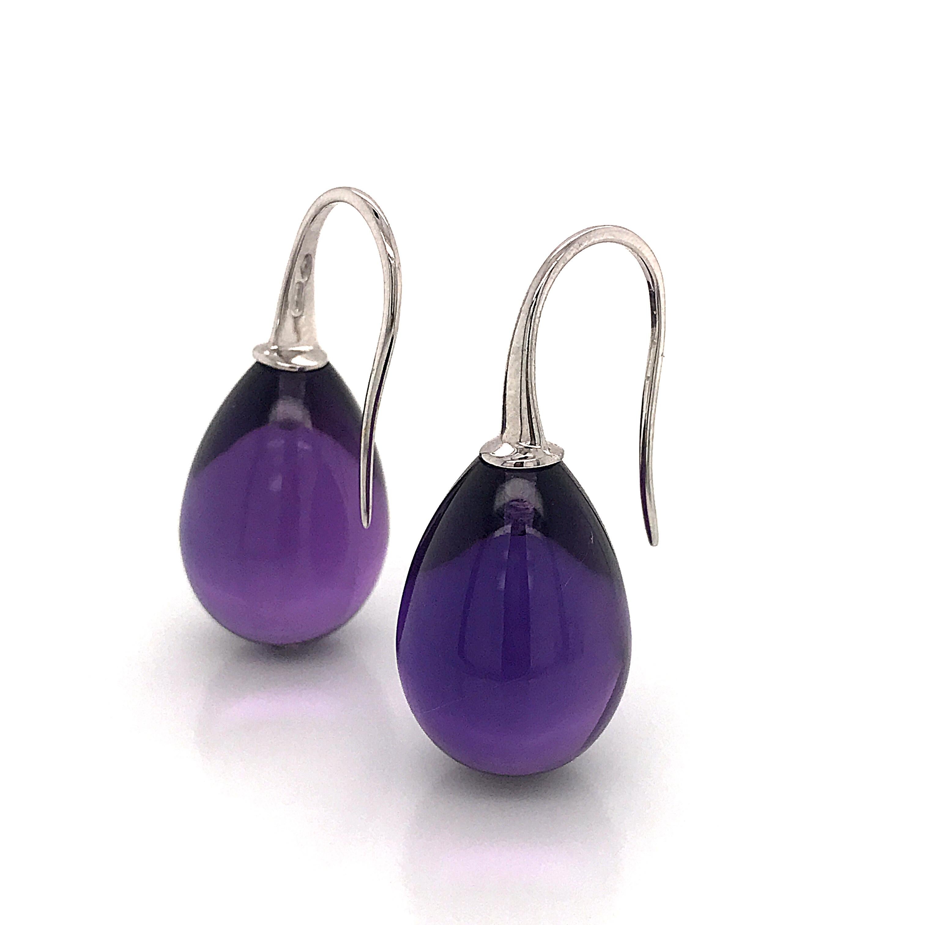 Amethyst with White Gold 18 Karat Drop Earrings In New Condition In Vannes, FR
