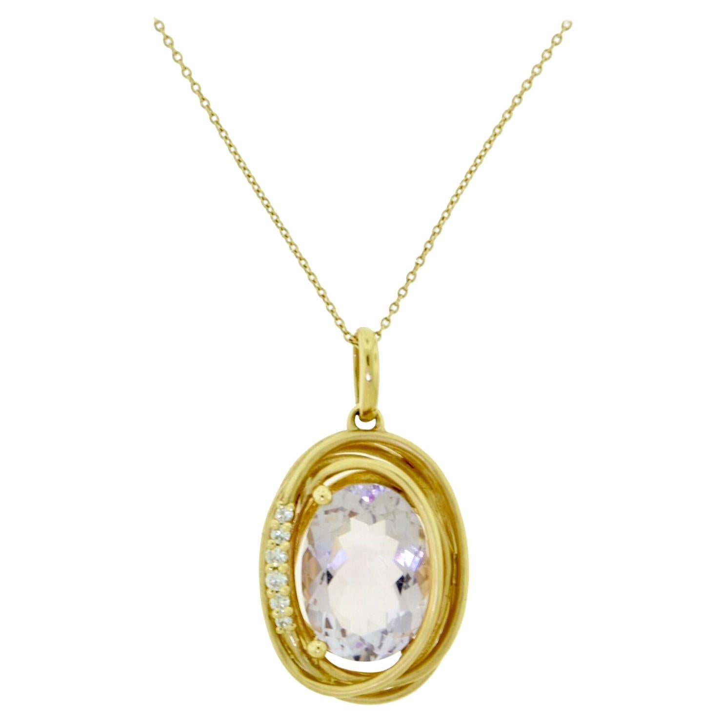 Amethyst Wrapped in Yellow Gold and Diamonds Pendant Necklace