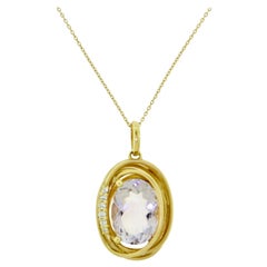 Amethyst Wrapped in Yellow Gold and Diamonds Pendant Necklace