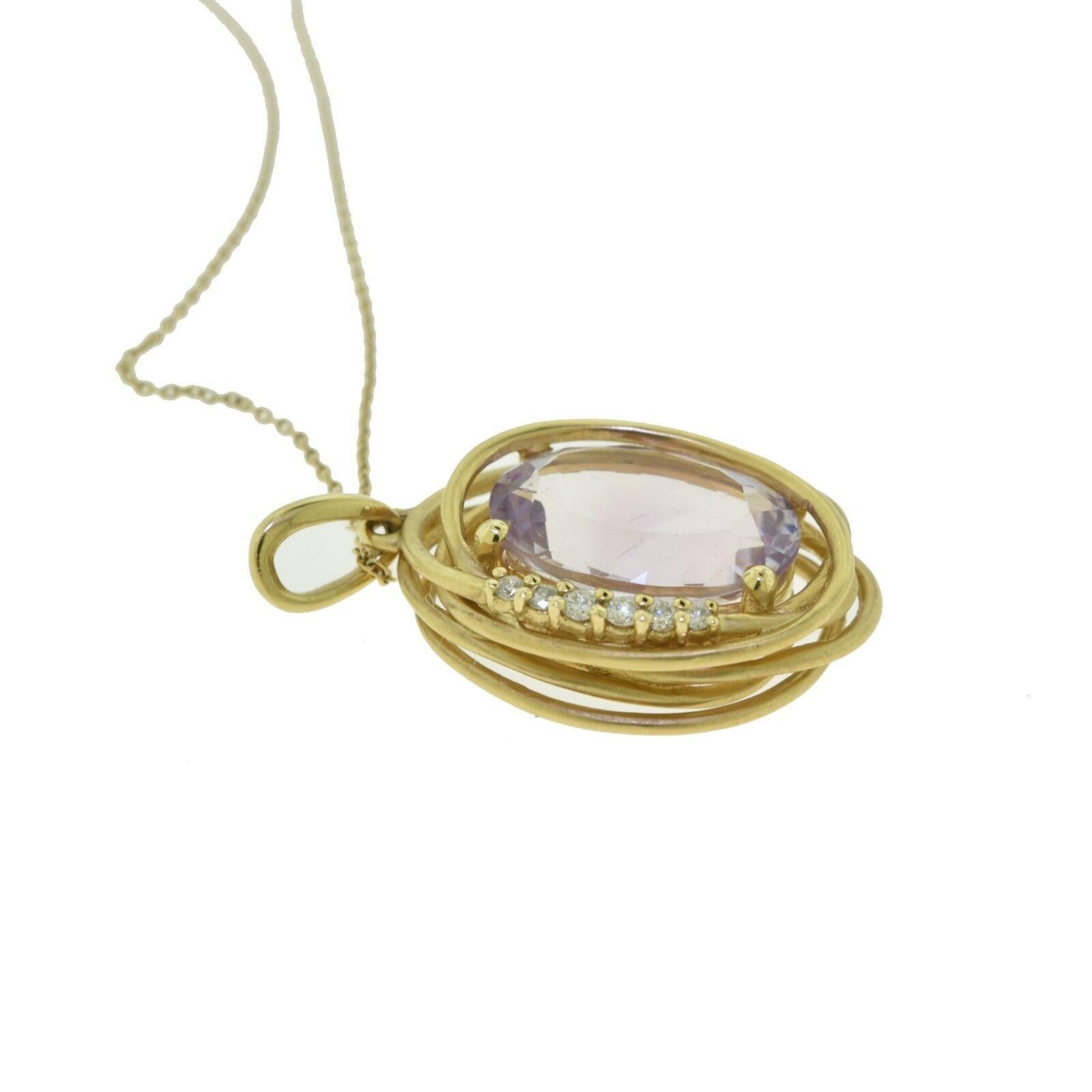 Women's or Men's Amethyst Wrapped in Yellow Gold and Diamonds Pendant Necklace For Sale