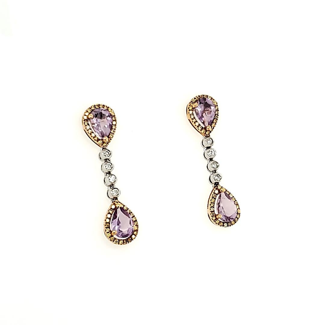 Contemporary Amethyst, Yellow Diamond, and White Diamond Gold Earrings