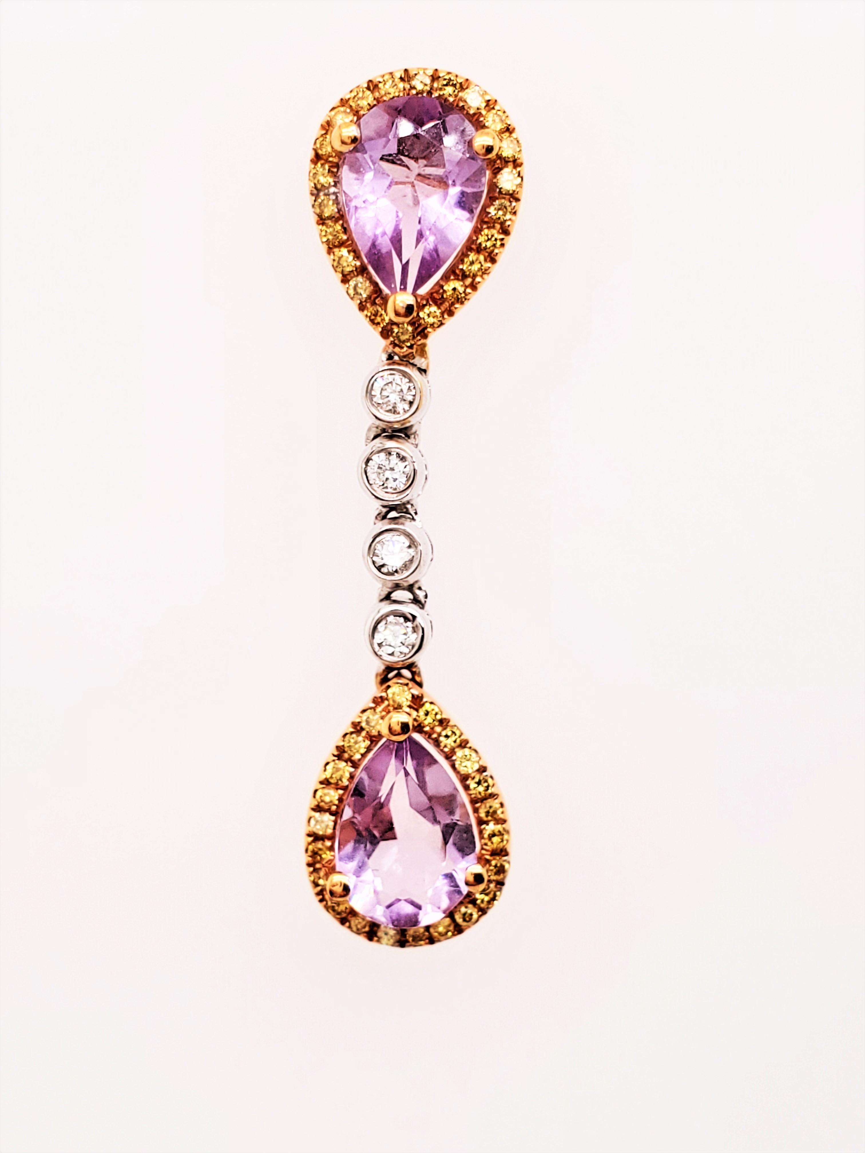 Amethyst, Yellow Diamond, and White Diamond Gold Earrings In New Condition In Hong Kong, HK