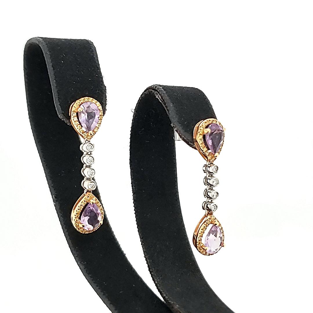 Amethyst, Yellow Diamond, and White Diamond Gold Earrings 3