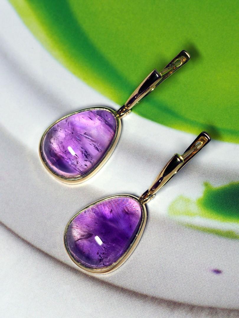 Amethyst Yellow Gold Earrings Cabochon Gems For Sale 5
