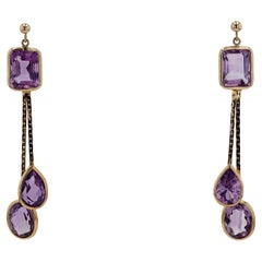 Retro Amethyst Yellow Gold Geometric Dangle Earrings