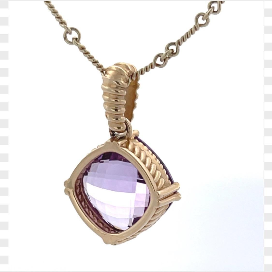 Cushion Cut Amethyst Yellow Gold Necklace For Sale