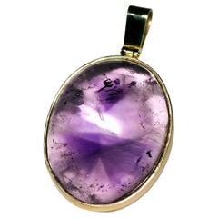Amethyst Yellow Gold Pendant Cabochon Gem Royal Purple Namibian Stone Minimalism