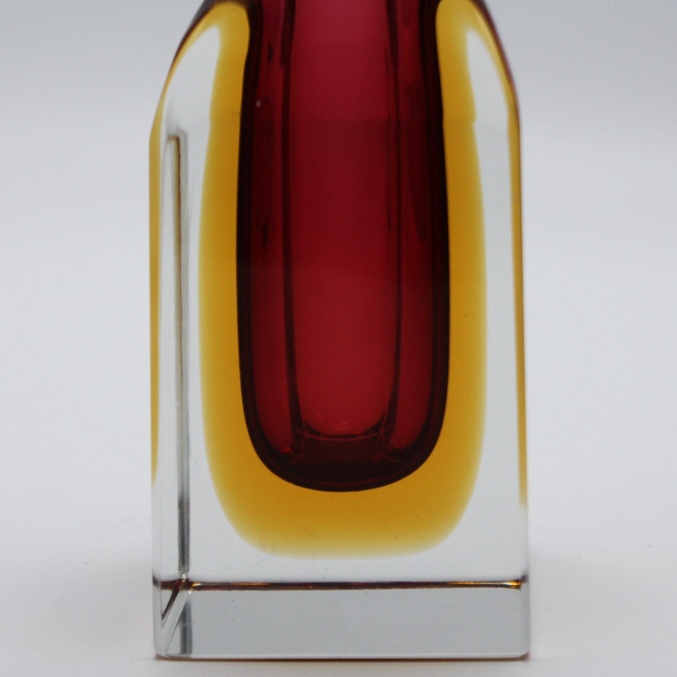 French Amethyst & Yellow Murano Glass Vase, circa 1960