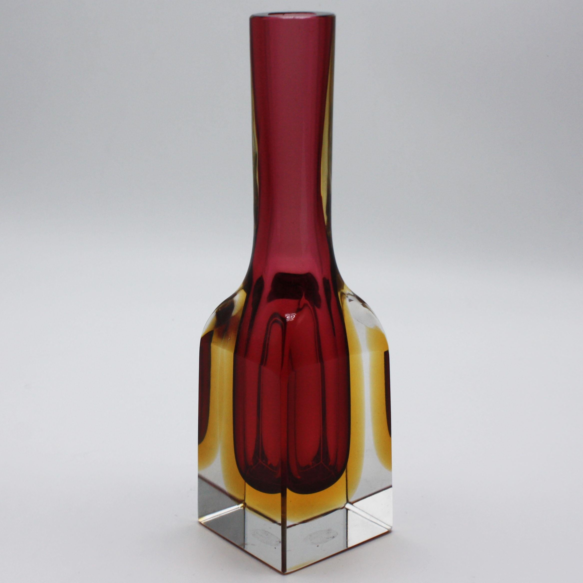 Amethyst & Yellow Murano Glass Vase, circa 1960 In Good Condition In Dallas, TX
