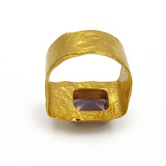 Amethyst Zircon 24K Gold Plate Silver Contemporary Modern Ring
