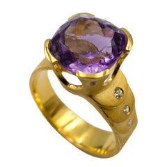 Amethyst Zircon Silver Gold Plate Artist Design Hand Made Coctail Ring