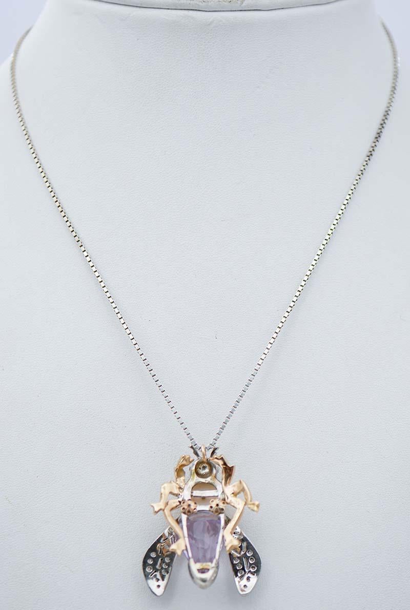 Taille mixte Collier pendentif en or rose 14 carats, améthyste, corail, émeraudes, diamants en vente