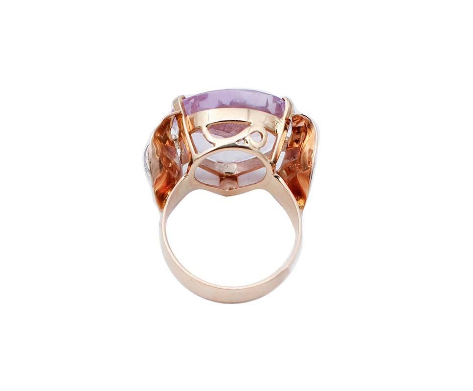 Cluster-Ring aus 14 Karat Roségold mit Amethyst, Diamanten und Weißgold (Retro) im Angebot