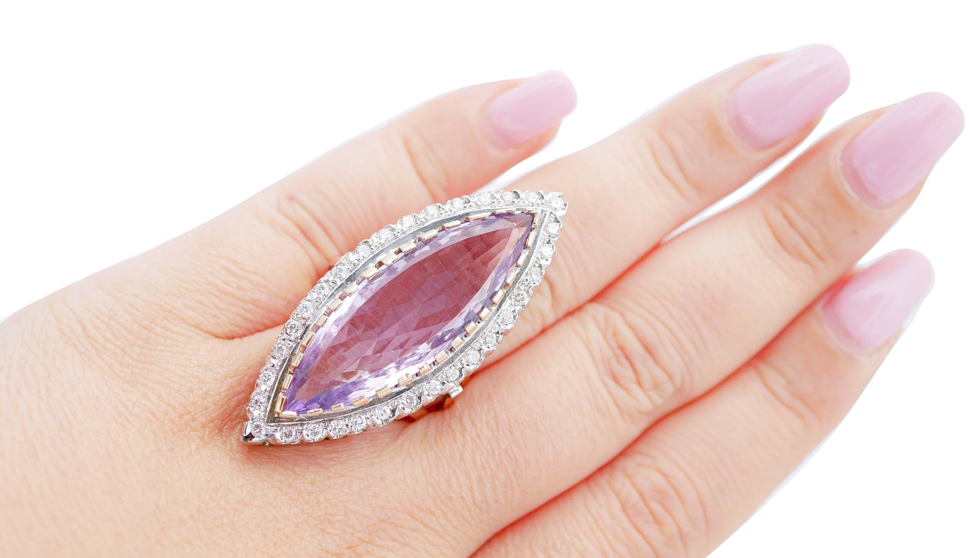 Amethyst, Diamonds, 14 Karat Rose and White Gold Ring In Good Condition In Marcianise, Marcianise (CE)