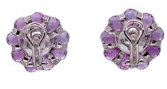 Amethyst, Diamonds, Coral, 18 Karat White Gold Stud Earrings