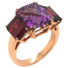 Amethyste and Grenat on Pink Gold 18 Karat Fashion Ring