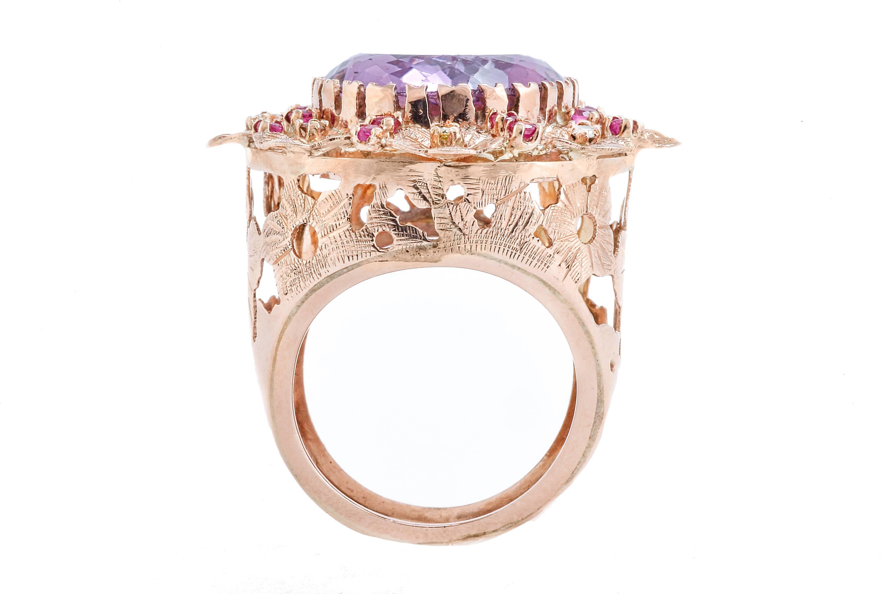 Amethyste Rubies Diamonds Rose Gold Ring In Good Condition In Marcianise, Marcianise (CE)
