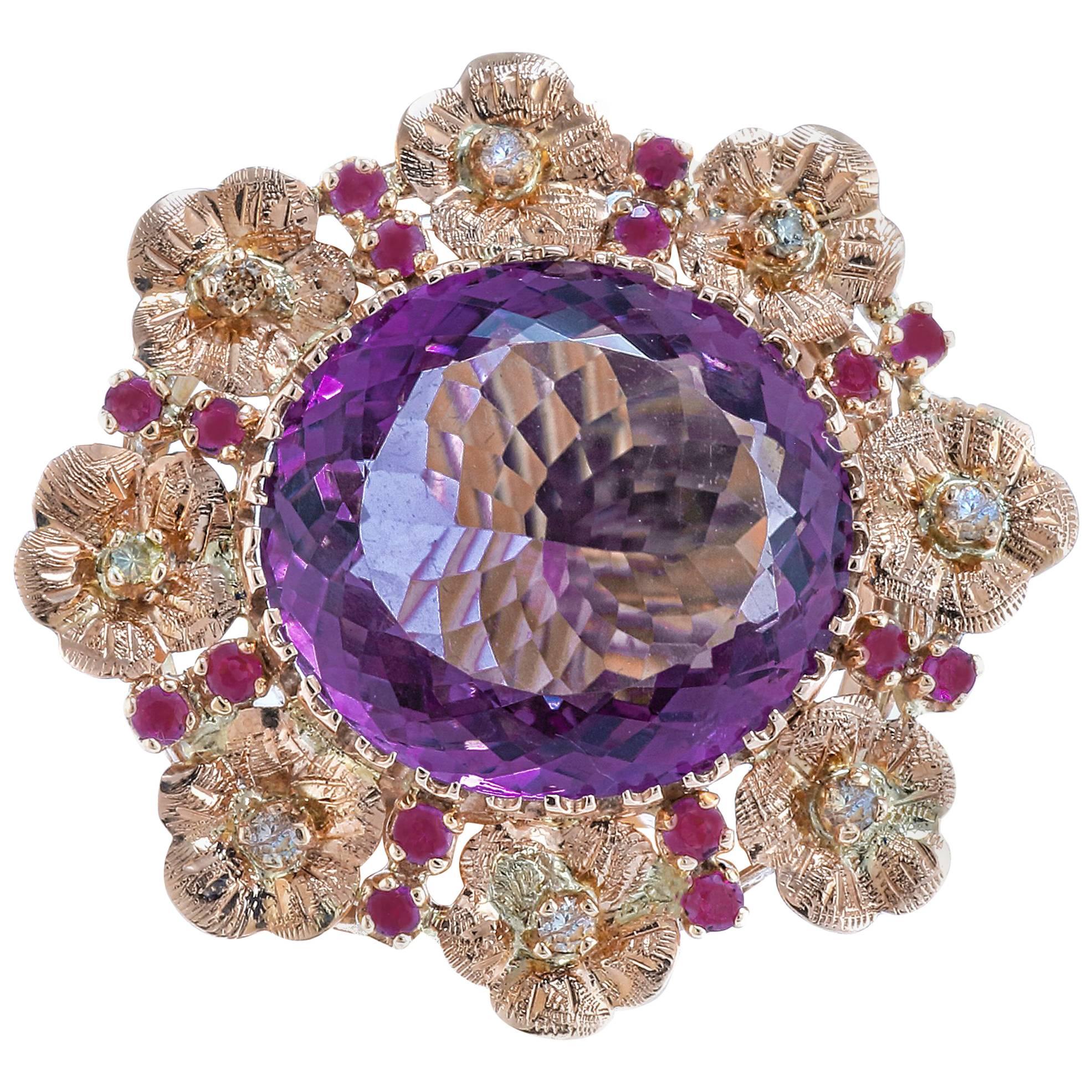 Amethyste Rubies Diamonds Rose Gold Ring