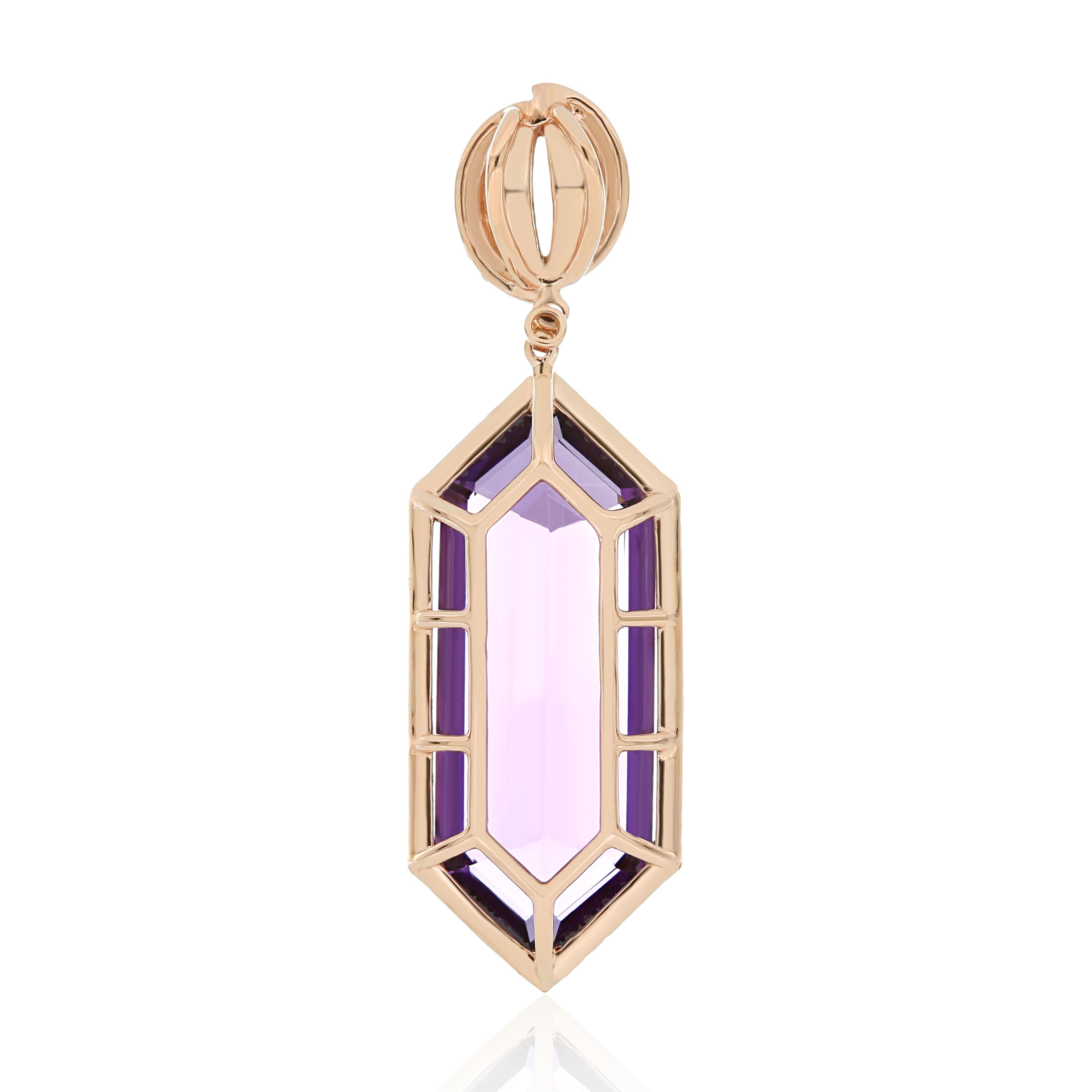 Amethyst, Pink Sapphire and Pendant 14 Karat Rose Gold In New Condition For Sale In JAIPUR, IN