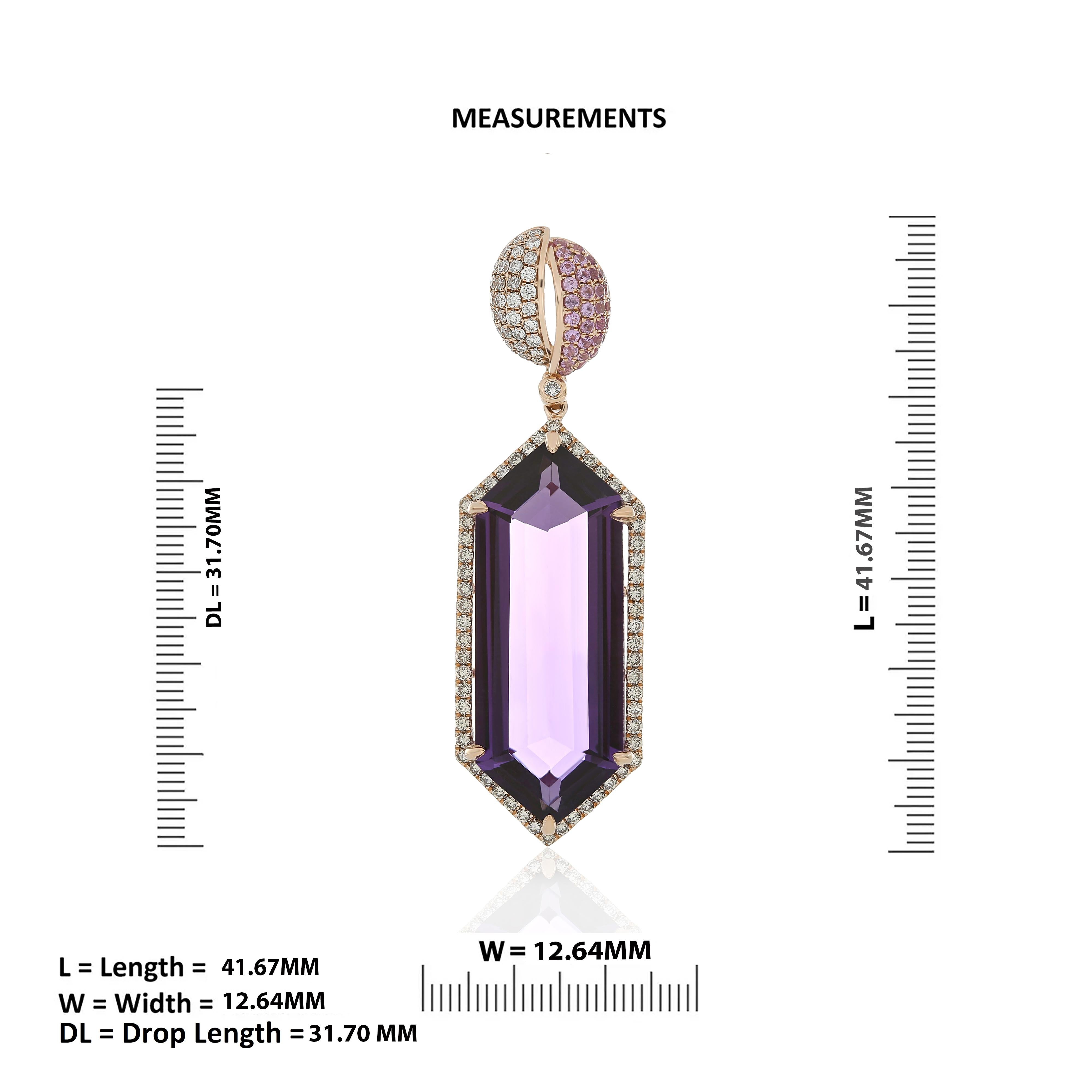 Women's Amethyst, Pink Sapphire and Pendant 14 Karat Rose Gold For Sale