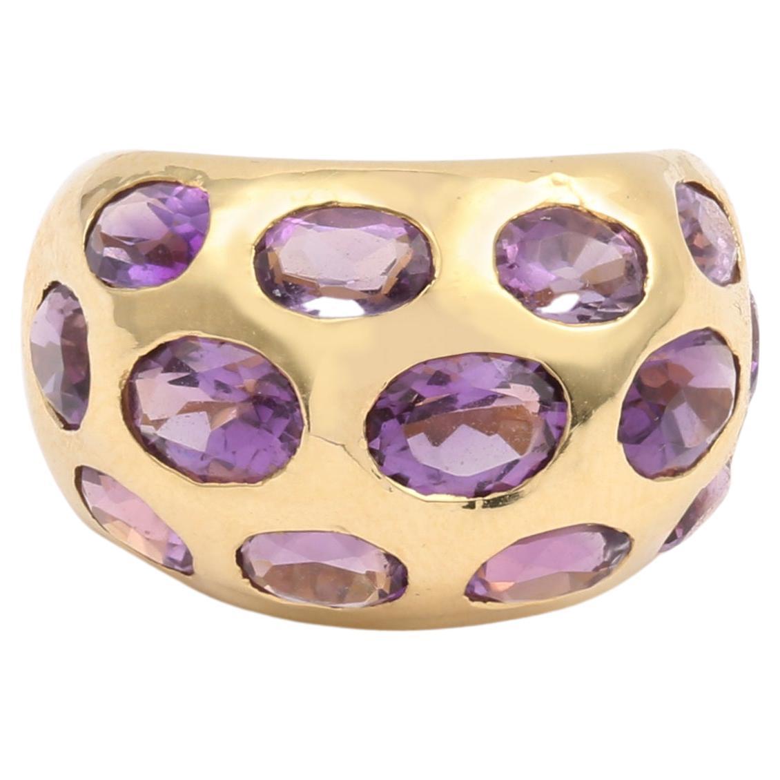 Amethysts 18 Carat Yellow Gold Band Ring For Sale