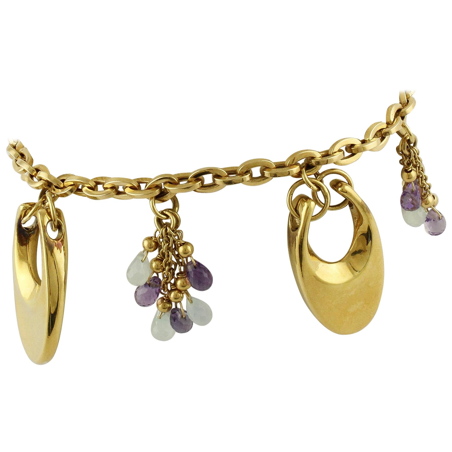 Amethysts Chalcedony Yellow Gold Charm Bracelet For Sale