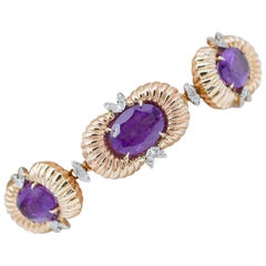 Amethysts, Diamonds, 14 Karat Rose and White Gold Bracelet.