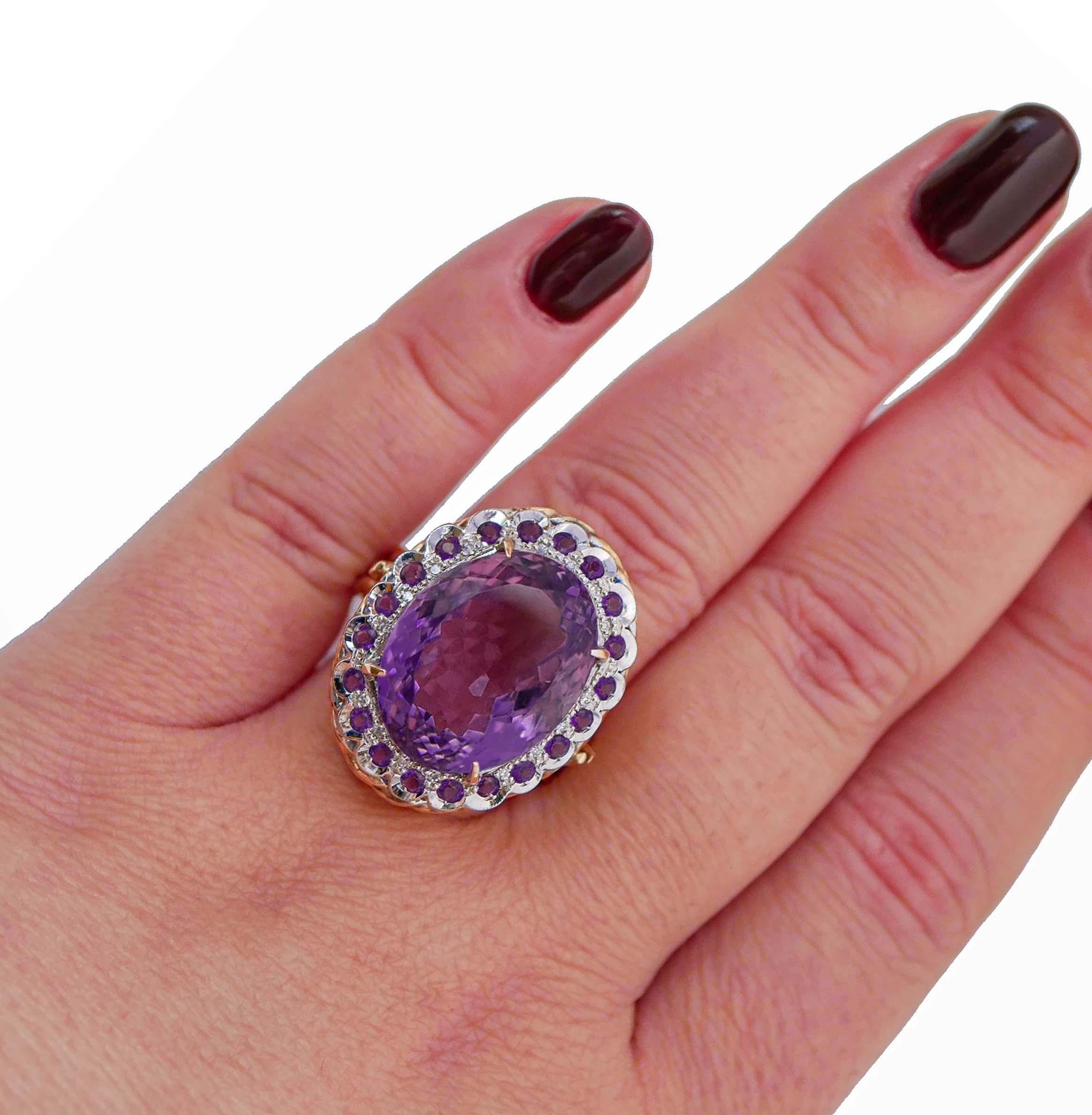 Amethysts, Diamonds, 14 Karat Rose Gold Ring. In Good Condition For Sale In Marcianise, Marcianise (CE)