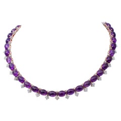 Amethysts, Diamonds, 14 Karat White and Rose Gold Necklace