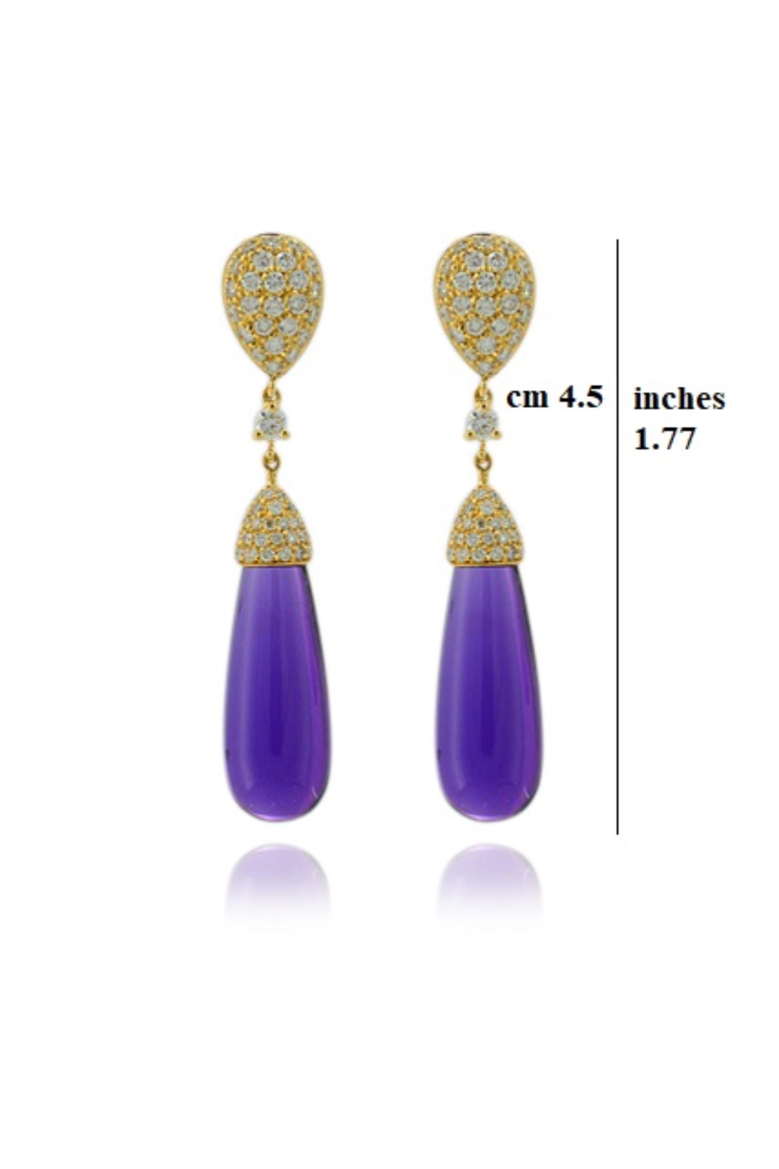 Contemporary Amethysts Diamonds 18 Karat Yellow Gold Made in Italy Earrings For Sale