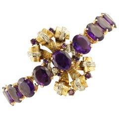 Amethysts, Diamonds, 9 Karat Rose and White Gold Bracelet