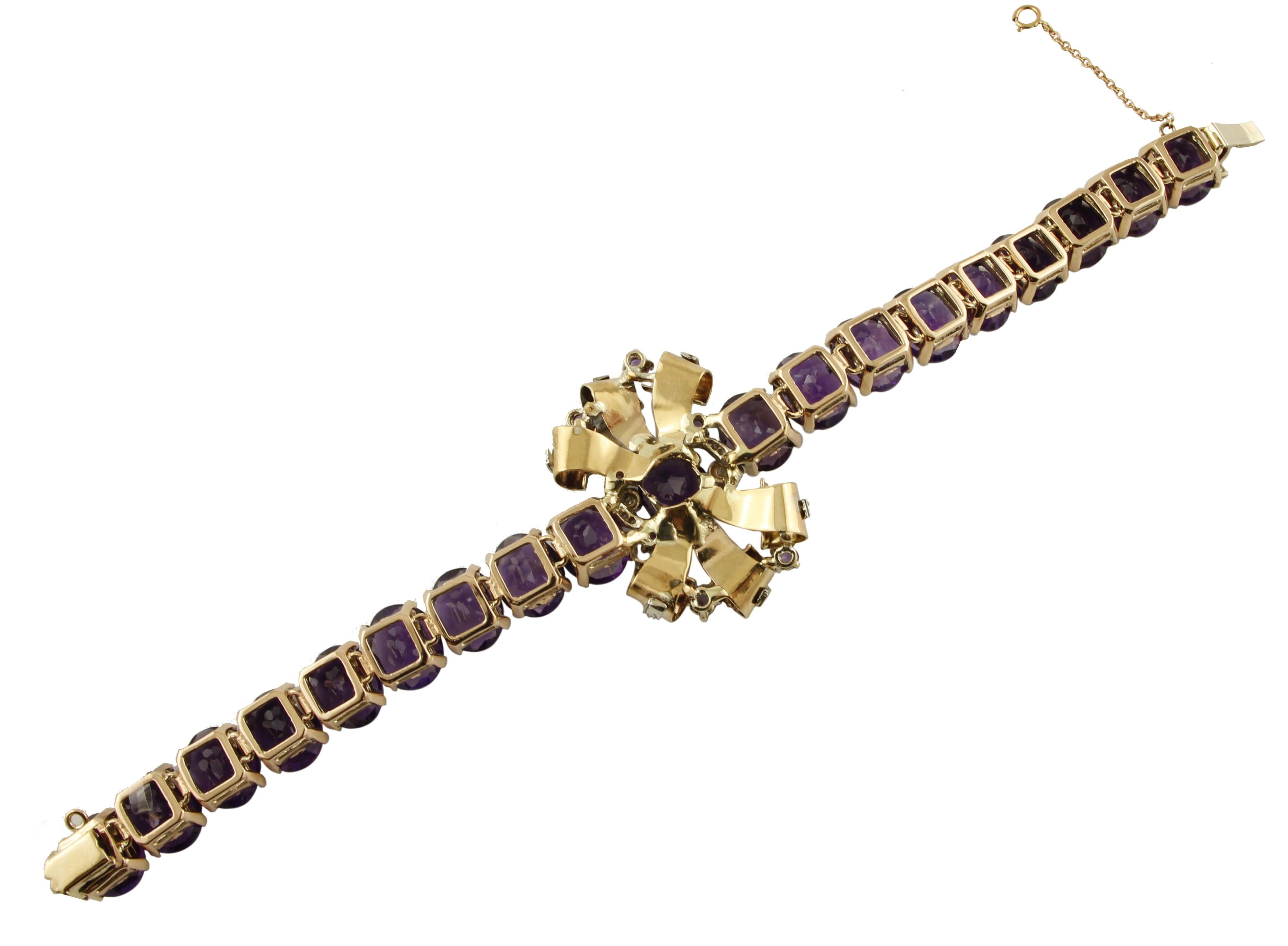 Amethysts, Diamonds, 9 Karat Rose and White Gold Bracelet In Excellent Condition In Marcianise, Marcianise (CE)