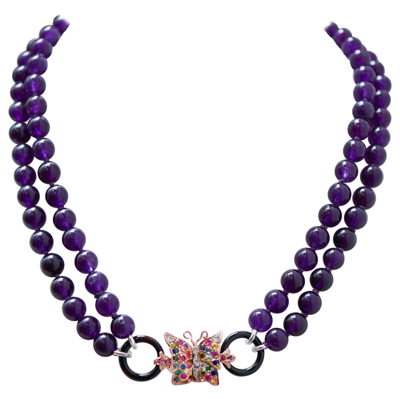 Amethysts, Diamonds, Onyx, Rubies, Emeralds, Sapphires, Gold and Silver Necklace