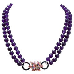 Amethysts, Diamonds, Onyx, Rubies, Emeralds, Sapphires, Gold and Silver Necklace
