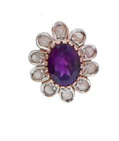 Amethysts, Diamonds, Rose Gold and Silver Earrings.