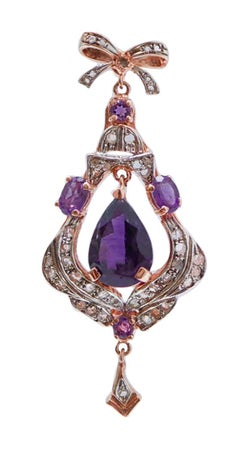 Amethysts, Diamonds, Rose Gold and Silver Earrings.