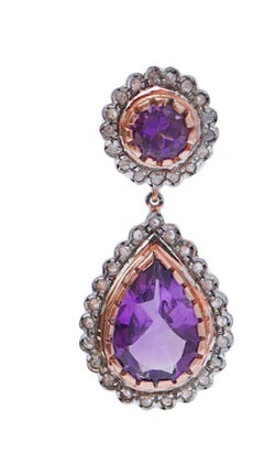 Amethysts, Diamonds, Rose Gold and Silver Earrings.