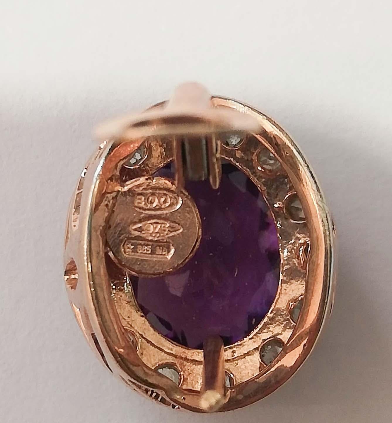 Women's Amethysts, Diamonds, Rose Gold and Silver Earrings.