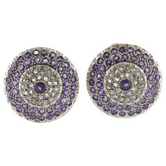 Boucles d'oreilles en améthystes, diamants, or rose et argent.