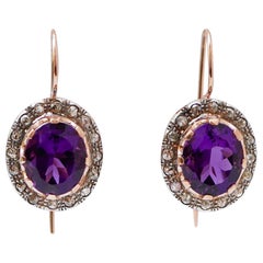 Amethysts, Diamonds, Rose Gold and Silver Earrings. Amethysts, Diamonds, Rose Gold and Silver Earrings.