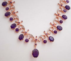Amethysts, Diamonds, Rose Gold and Silver Necklace.