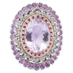 Amethysts, Diamonds, Rose Gold and Silver Retrò Ring