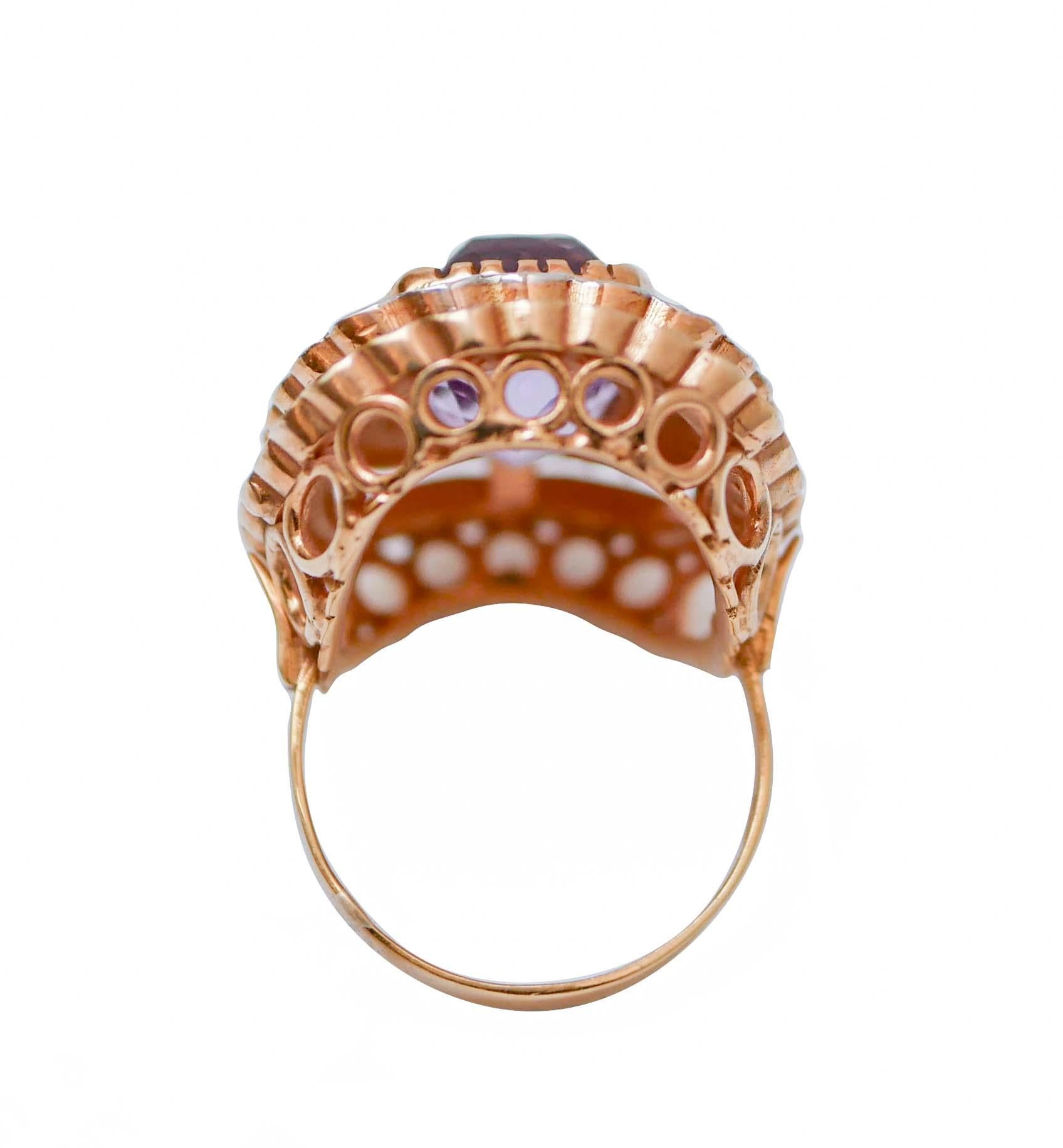 Retro Amethysts, Diamonds, Rose Gold and Silver Ring.