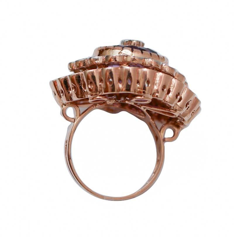 Amethysts, Diamonds, Rose Gold and Silver Ring. (Retro) im Angebot