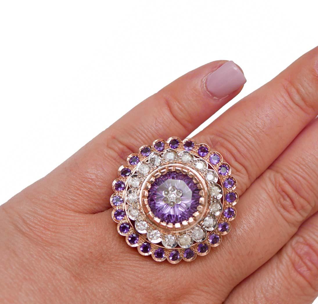 Amethysts, Diamonds, Rose Gold and Silver Ring. im Zustand „Gut“ im Angebot in Marcianise, Marcianise (CE)
