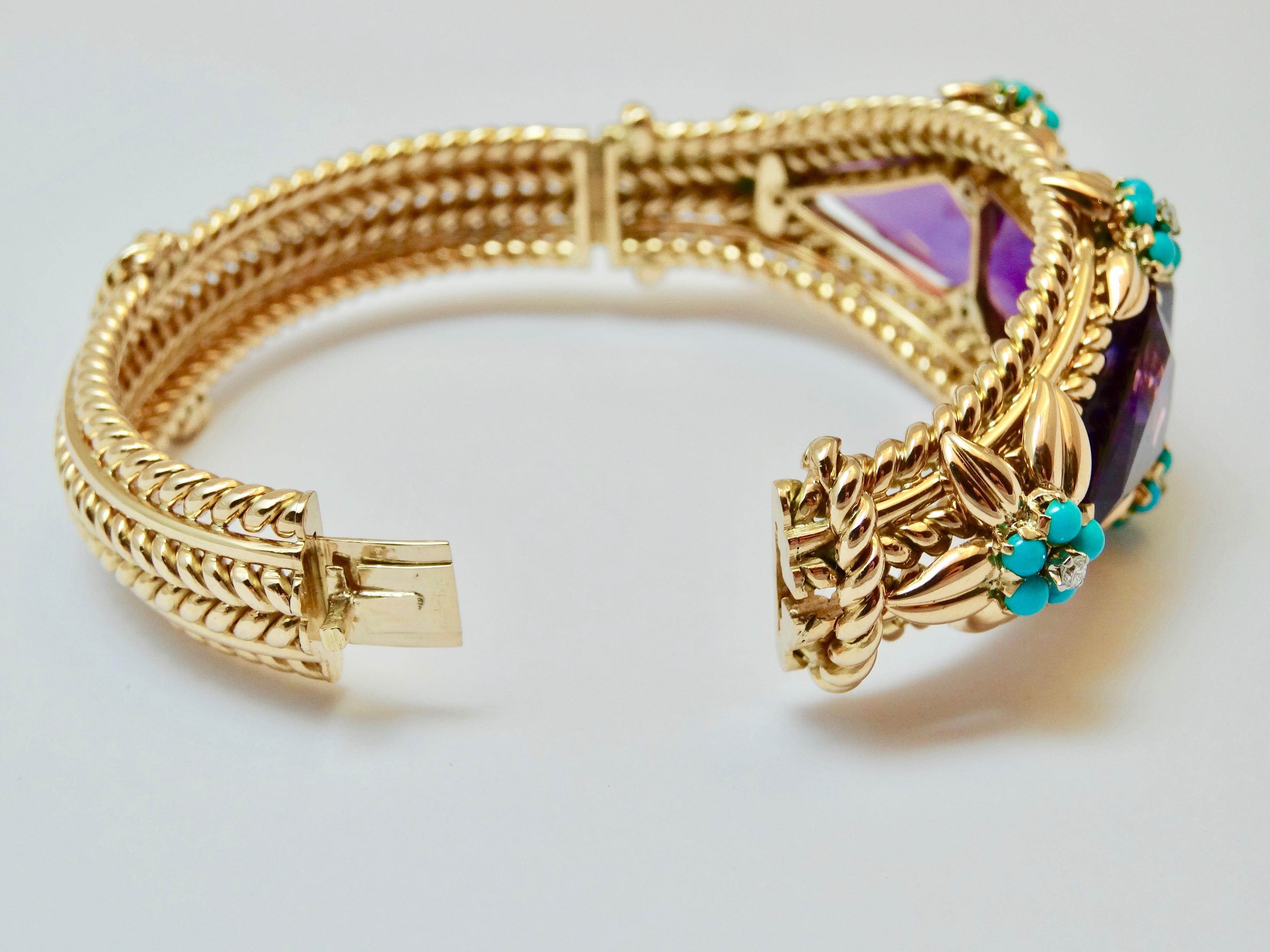 Women's Amethysts, Diamonds and Turquoises Bracelet