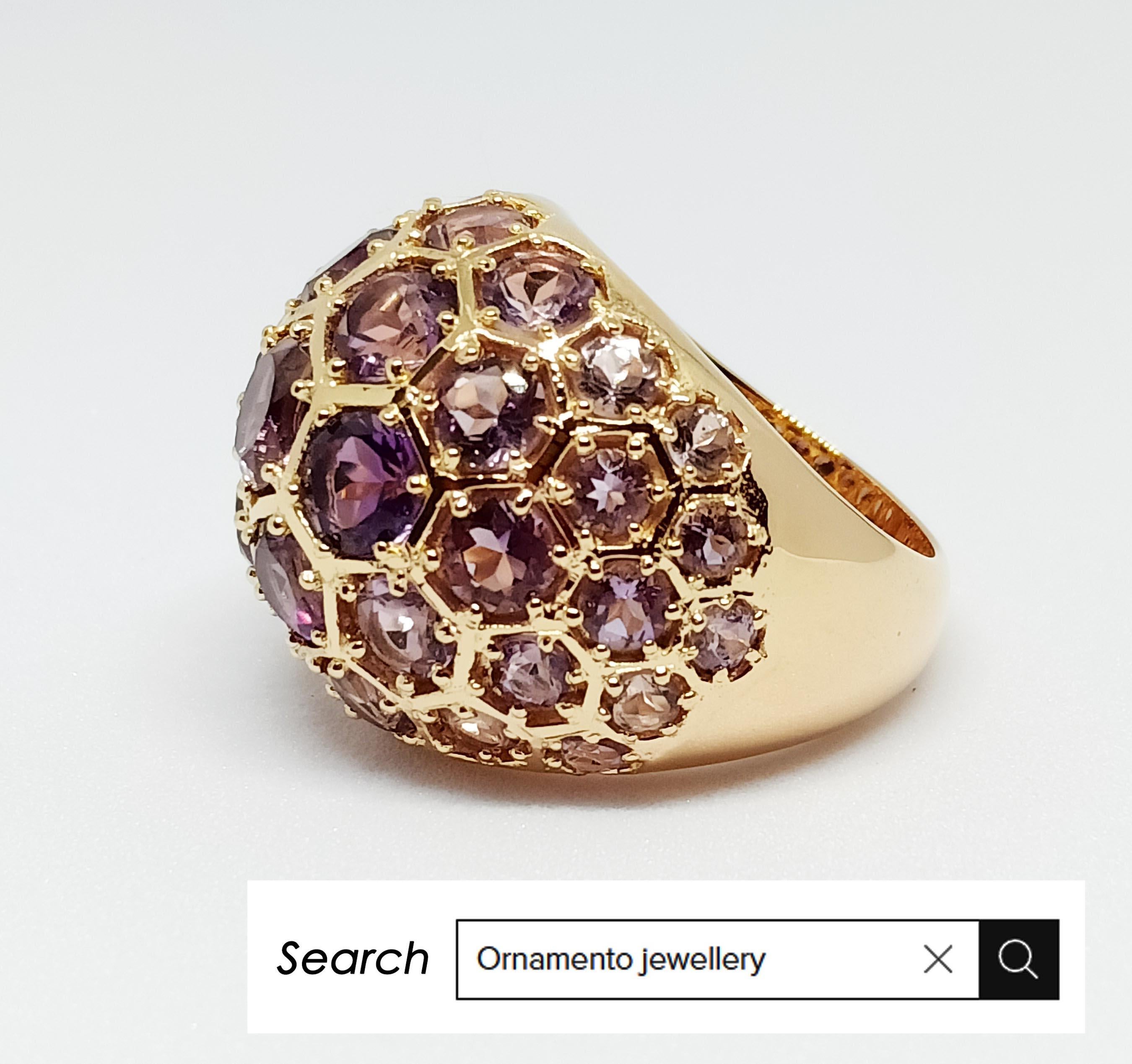 Artisan Amethysts Dome Ring (9.1cts) over sterling silver in 18k Gold Plated 