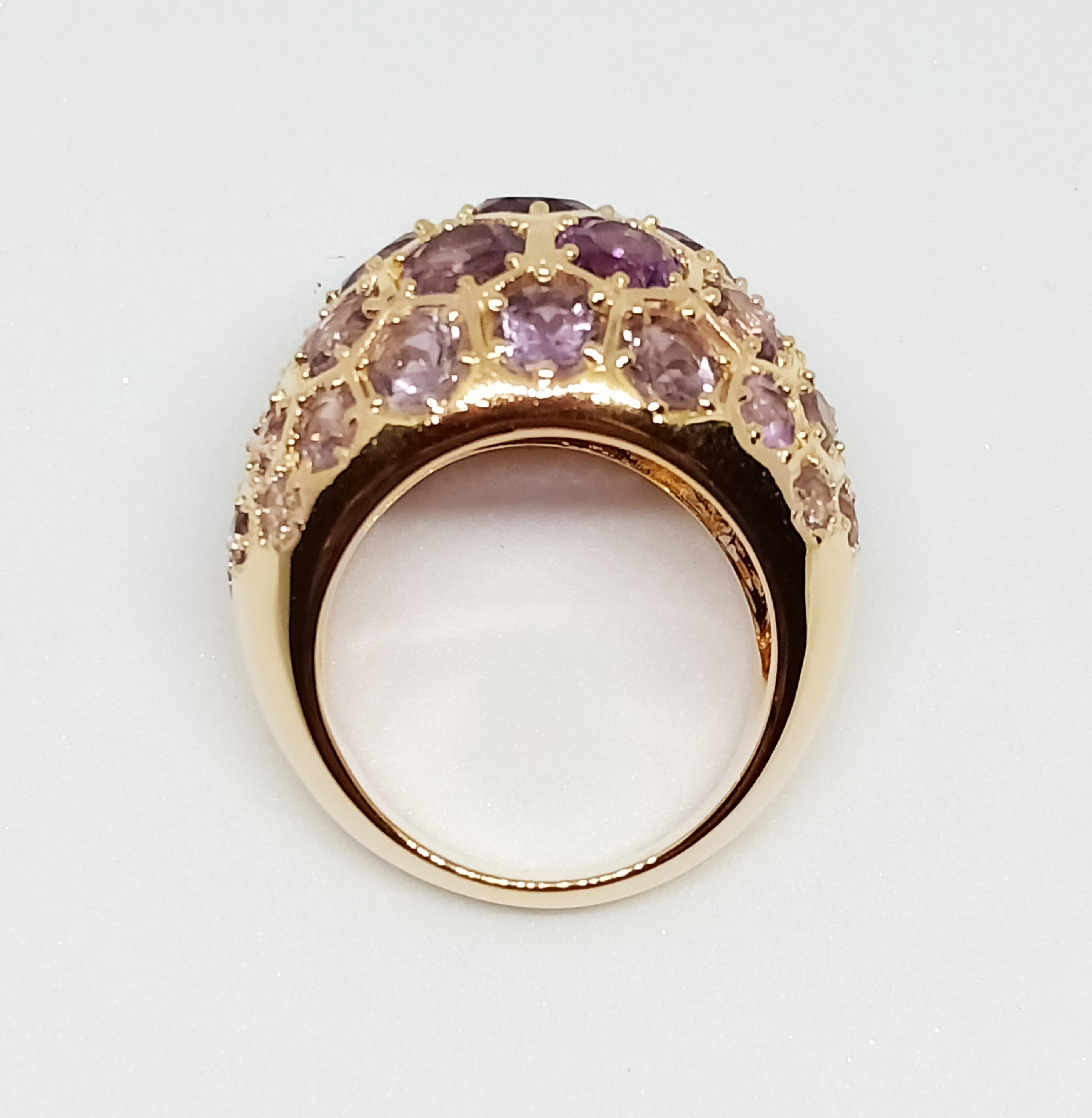 Round Cut Amethysts Dome Ring (9.1cts) over sterling silver in 18k Gold Plated 