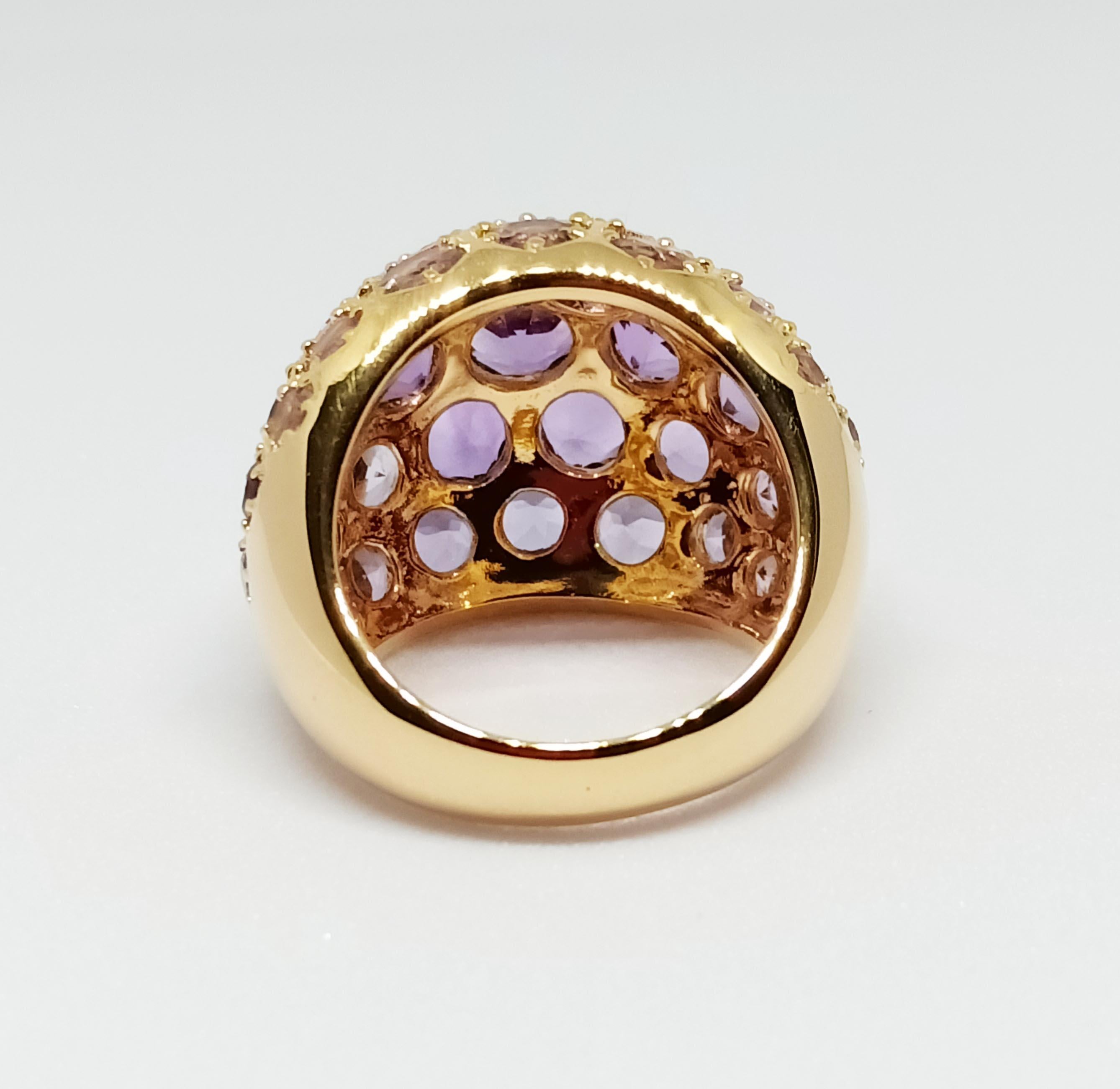 Amethysts Dome Ring (9.1cts) over sterling silver in 18k Gold Plated  In New Condition In Bangkok, TH